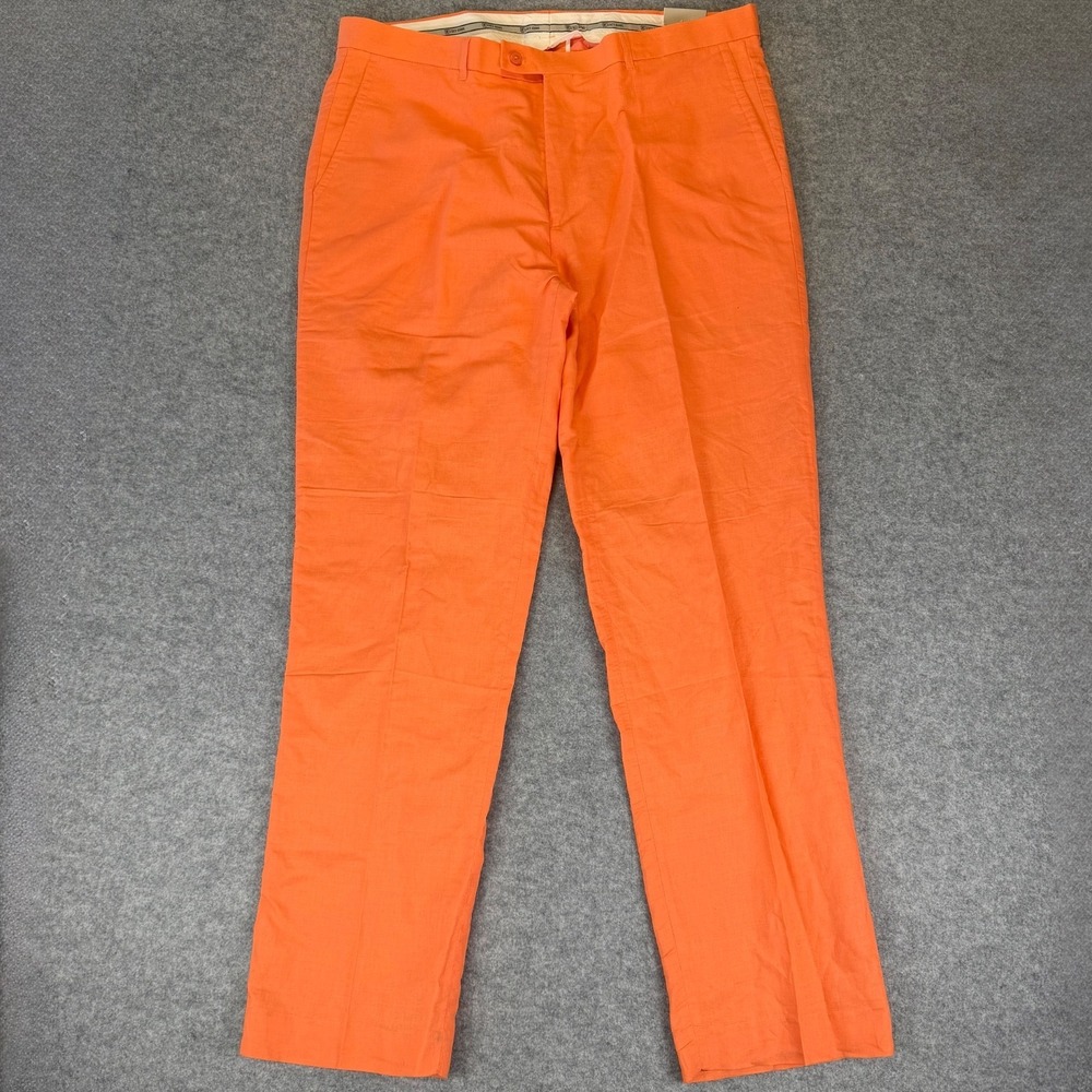 Stacy Adams 6720 Pants Men 40/34 Coral Orange Dress Slacks Flat Front Chino READ